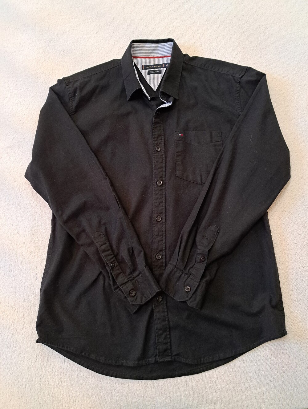 Tommy Hilfiger Men's Oxford Shirt Black Regular Fit Long Sleeve Button Down